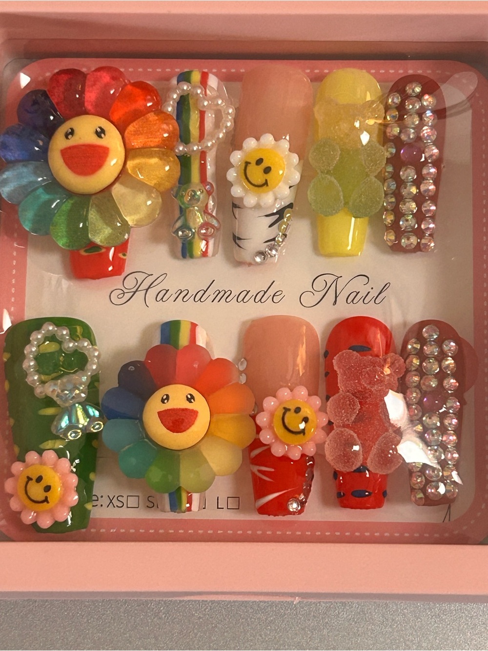 Handmade Rainbow Smileflower Press-On Nails